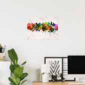 Edmonton skyline in watercolor background ポスター (ホームオフィス)