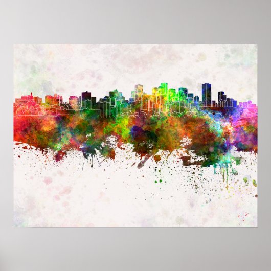 Edmonton skyline in watercolor background ポスター (正面)