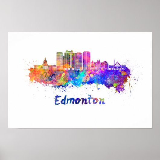 Edmonton V2 skyline in watercolor ポスター (正面)