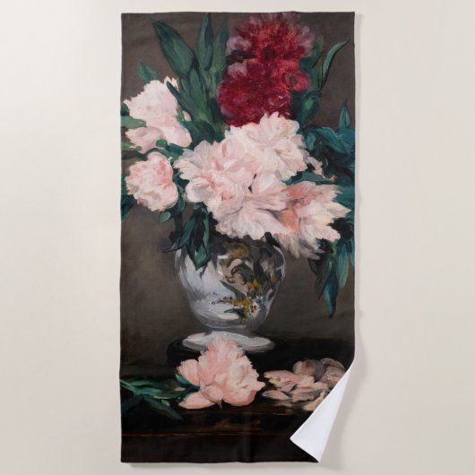 Edouard Manet – 小台座に牡丹の花瓶 ビーチタオル (正面)
