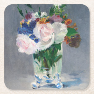 Edouard Manet – 水晶の花瓶の花 スクエアペーパーコースター