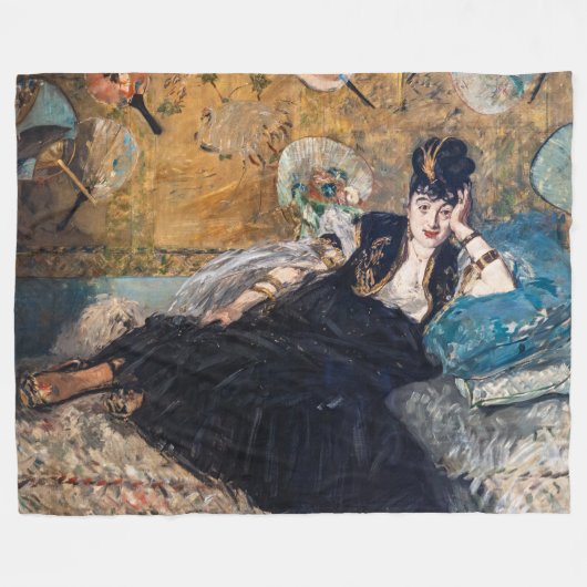 Edouard Manet - Lady with Fans フリースブランケット (正面(横))