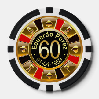 Eduardo P 60thデイレッド金ゴールドブラックトランプのポーカーチップ ポーカーチップ