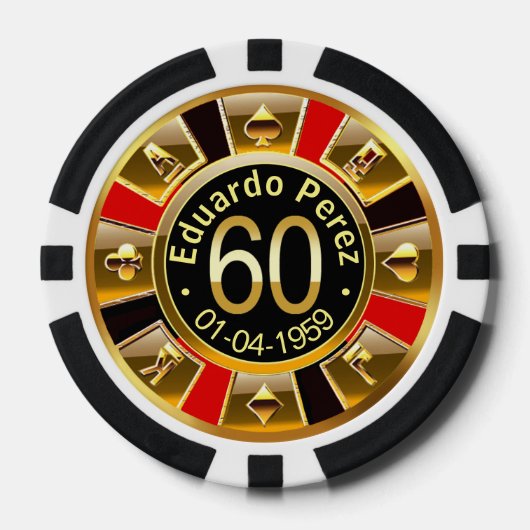 Eduardo P 60thデイレッド金ゴールドブラックトランプのポーカーチップ ポーカーチップ (正面)