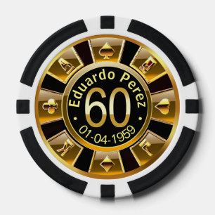 Eduardo P 60thデイ金ゴールドブラックトランプのポーカーチップ ポーカーチップ