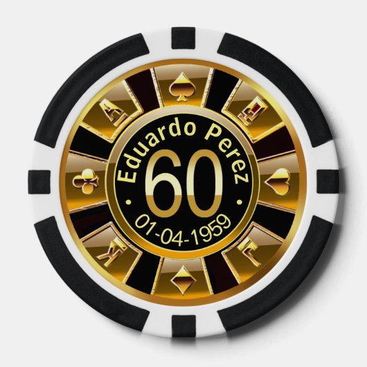 Eduardo P 60thデイ金ゴールドブラックトランプのポーカーチップ ポーカーチップ (正面)