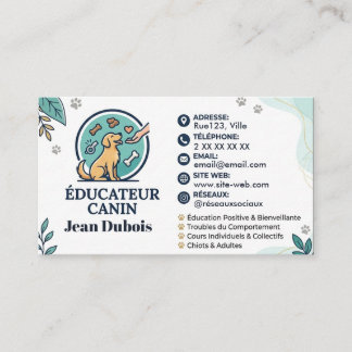 Éducateur Canin Minimaliste et Personnalisable 名刺