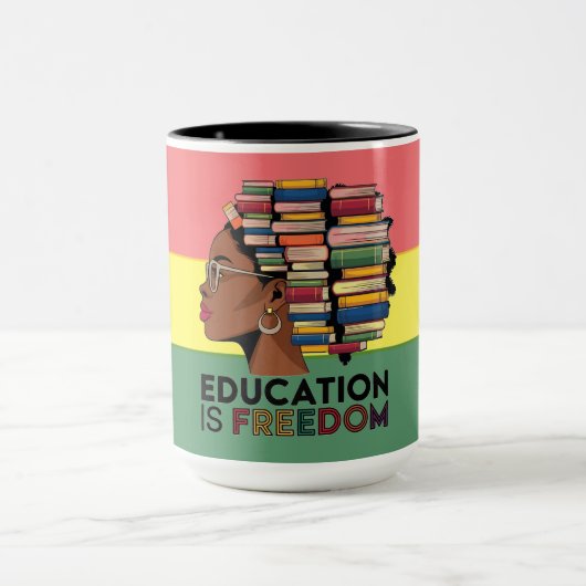 Education Is Freedom Afro Profile Design マグカップ (中央)