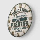Education Is Important Fishing Is Importanter ラージ壁時計 (傾斜)