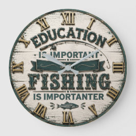 Education Is Important Fishing Is Importanter ラージ壁時計