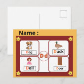Educational Alphabet Letter D Flashcard for Kids  ポストカード (正面/裏面)