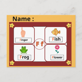 Educational Alphabet Letter F Flashcard for Kids ポストカード