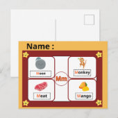 Educational Alphabet Letter M Flashcard for Kids  ポストカード (正面/裏面)