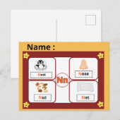 Educational Alphabet Letter N Flashcard for Kids  ポストカード (正面/裏面)