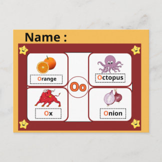 Educational Alphabet Letter O Flashcard for Kids ポストカード