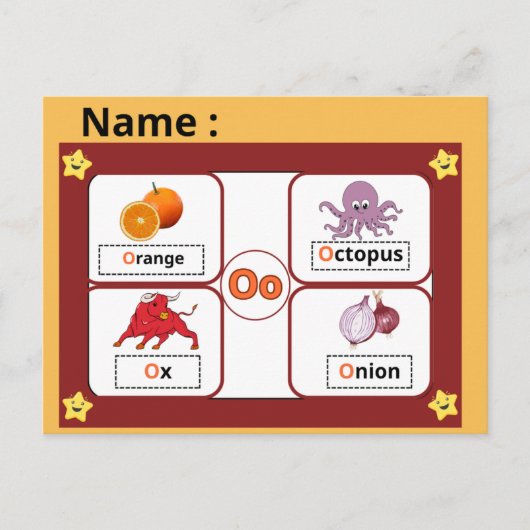 Educational Alphabet Letter O Flashcard for Kids ポストカード (正面)