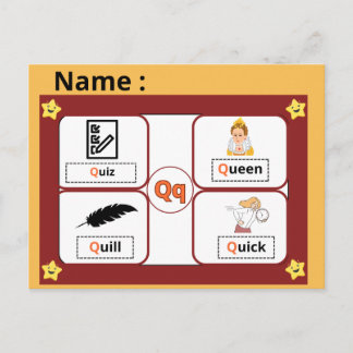 Educational Alphabet Letter Q Flashcard for Kids ポストカード