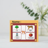  Educational Alphabet Letter T Flashcard for Kids  ポストカード (スタンド正面)