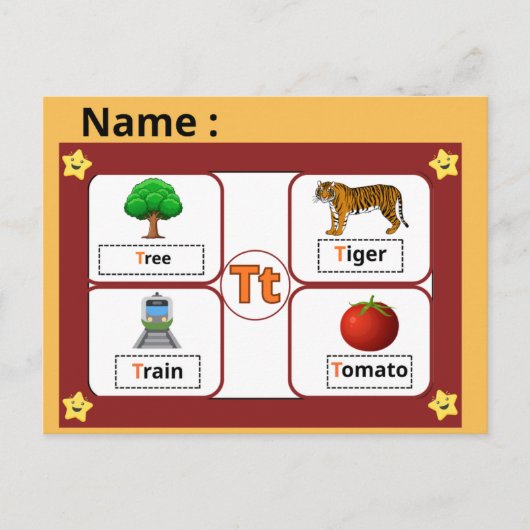  Educational Alphabet Letter T Flashcard for Kids  ポストカード (正面)