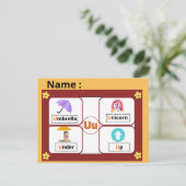 Educational Alphabet Letter U Flashcard for Kids  ポストカード (スタンド正面)