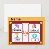 Educational Alphabet Letter U Flashcard for Kids  ポストカード (正面/裏面)