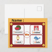 Educational Alphabet Letter W Flashcard for Kids  ポストカード (正面/裏面)
