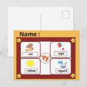 Educational Alphabet Letter Y Flashcard for Kids  ポストカード (正面/裏面)