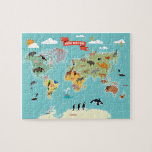Educational Animals of The World Map ジグソーパズル