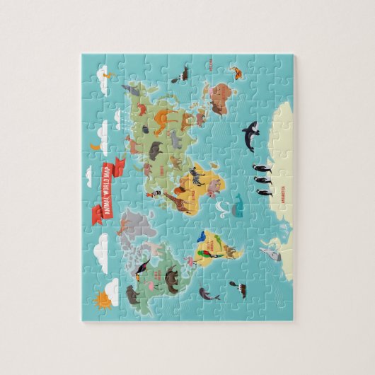 Educational Animals of The World Map ジグソーパズル (縦)