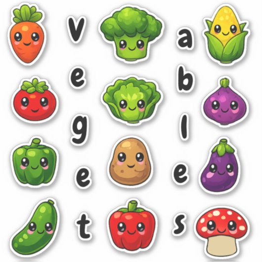 Educational Vegetable Stickers - Fun for Kids シール (正面)