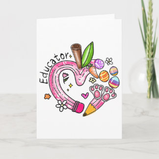 Educator Pencil Apple Bunny Eggs Easter Day Teache カード