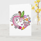 Educator Pencil Apple Bunny Eggs Easter Day Teache カード (黄色い花)