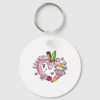 Educator Pencil Apple Bunny Eggs Easter Day Teache キーホルダー