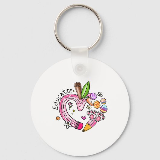 Educator Pencil Apple Bunny Eggs Easter Day Teache キーホルダー (正面)