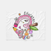 Educator Pencil Apple Bunny Eggs Easter Day Teache フリースブランケット (正面(横))