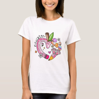 Educator Pencil Apple Bunny Eggs Easter Day Teache Tシャツ