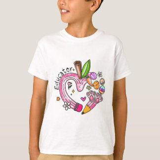 Educator Pencil Apple Bunny Eggs Easter Day Teache Tシャツ