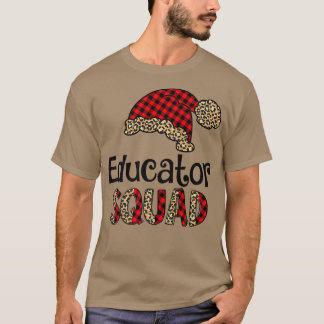 Educator Santa Hat Buffalo Plaid Leopard Funny Xma Tシャツ