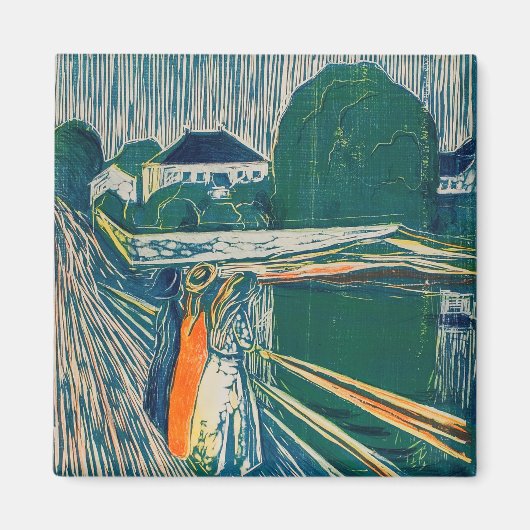 Edvard Munch – ブリッジ上の女の子，リトグラフ マグネット (正面)