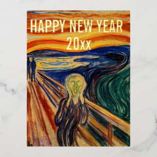 Edvard Munch - Happy New Year from the Scream 箔シーズンポストカード