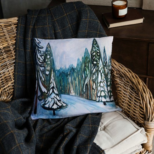 Edvard Munch New Snow, Winter Forest Landscape クッション