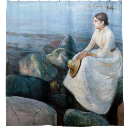 Edvard Munch - Summer Night, Inger on theビーチ シャワーカーテン (正面)