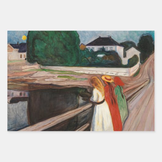 Edvard Munch - The Girls on the Bridge ラッピングペーパーシート (正面)