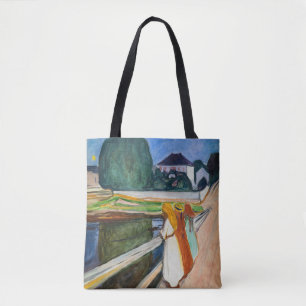 Edvard Munch - The Girls on the Bridge White Night トートバッグ