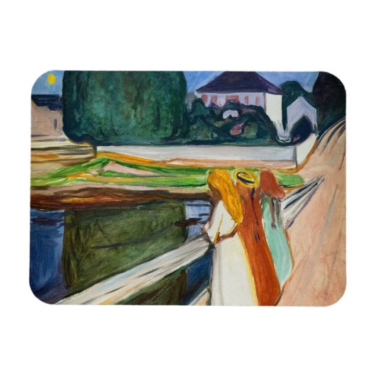 Edvard Munch - The Girls on the Bridge White Night マグネット (横)