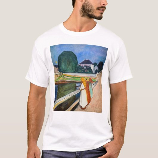 Edvard Munch - The Girls on the Bridge White Night Tシャツ (正面)
