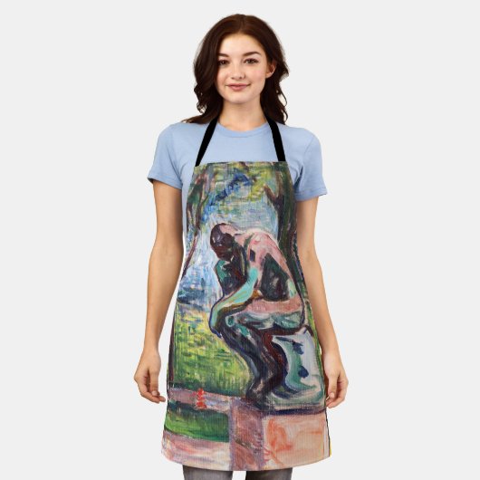 Edvard Munch - The Thinker by Rodin エプロン (着用した状態)