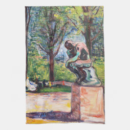 Edvard Munch - The Thinker by Rodin キッチンタオル