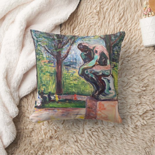 Edvard Munch - The Thinker by Rodin クッション (ブランケット)