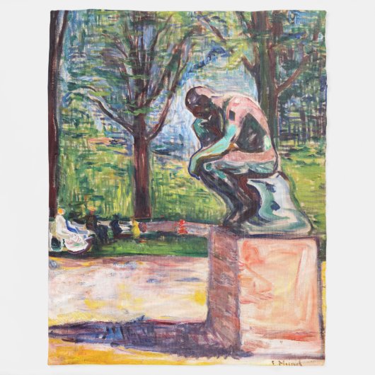 Edvard Munch - The Thinker by Rodin フリースブランケット (正面)